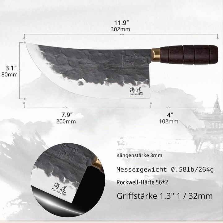 SHANGDAO Hackmesser, 20 CM handgeschmiedetes Fleischerbeil, Hochleistungshacker, deutsches Metzgerme