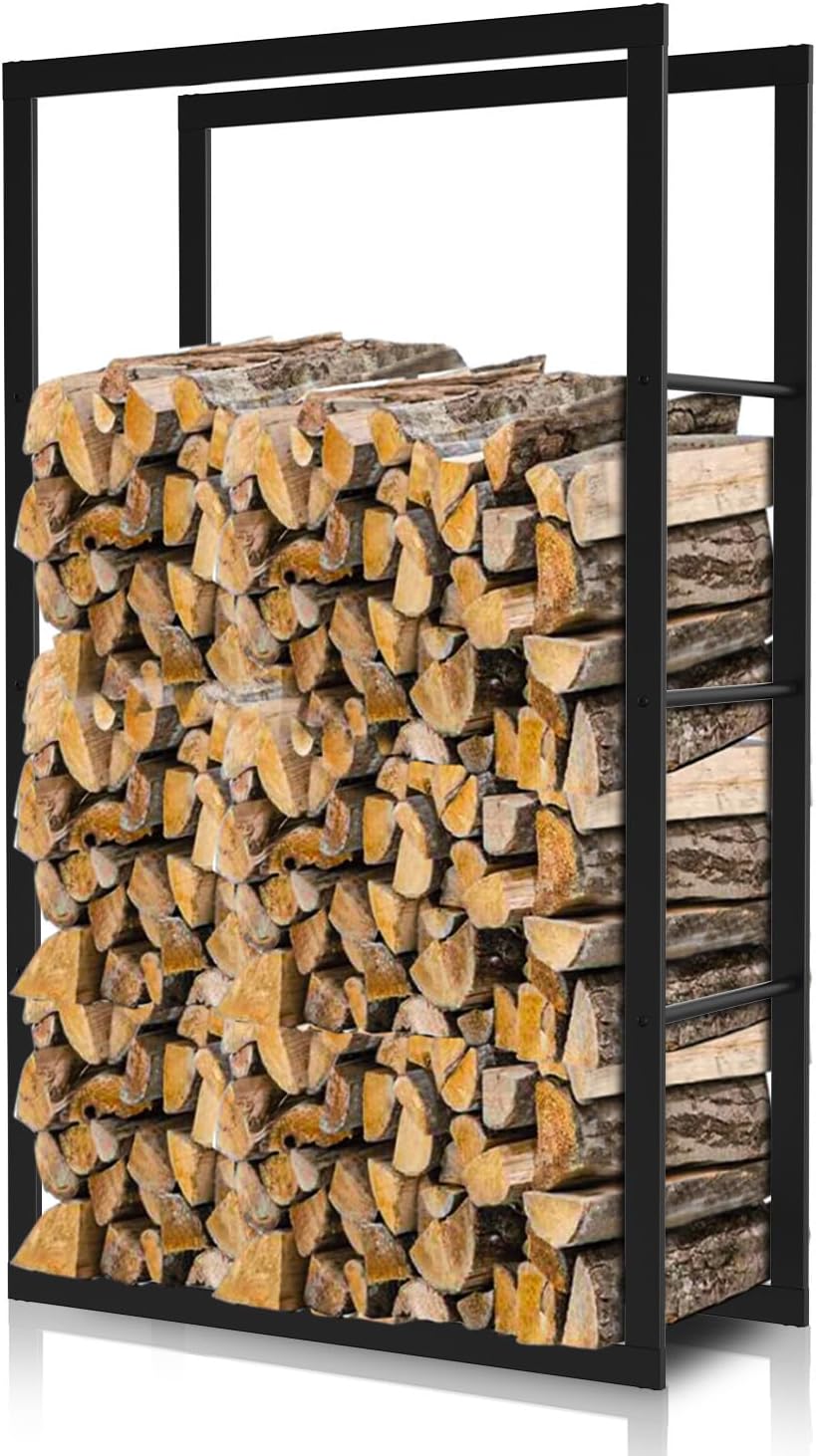 Ikodm kaminholzregal Innen und Aussen, Metall Brennholzregal aussen 60 x 25 x 100CM, Holzstapelhilfe
