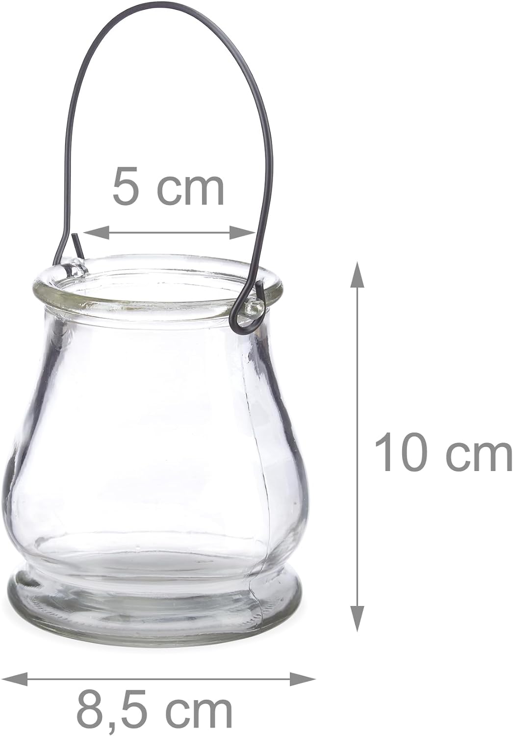 48 x Windlicht aus Glas, runde Glasvase mit Henkel, Tischdeko für Drinnen u. Draussen, Hängewindlich