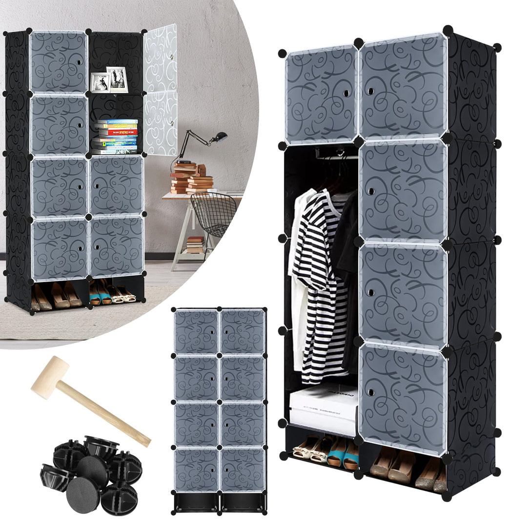 Regalsystem Steckregal aus Kunststoff Kleiderschrank mit Tür und Schuhregal Schrank Schlafzimmer Kom