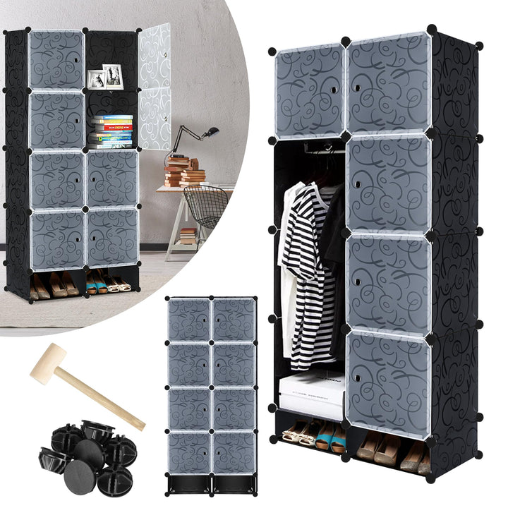 Regalsystem Steckregal aus Kunststoff Kleiderschrank mit Tür und Schuhregal Schrank Schlafzimmer Kom