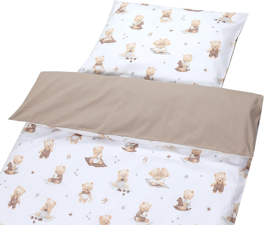 TupTam Kinder Bettwäsche Gemustert 2-Teilig Wendebettwäsche, Farbe: Bärchen/Karamell, Grösse: 135x10