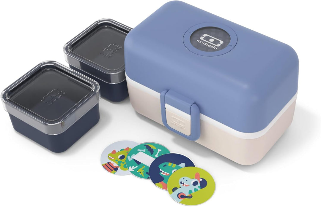 monbento - Lunchbox Kinder Tresor blau/cream - Brotdose Kinder mit 3 Fächern - Ideal für Mittagessen