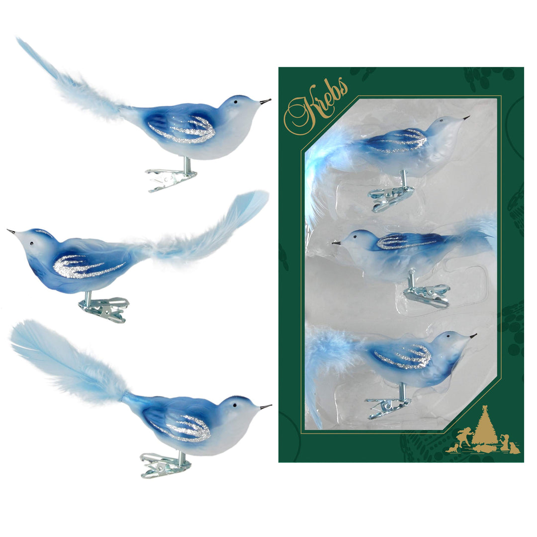 Krebs Glas Lauscha - Weihnachtsdekoration/Christbaumschmuck aus Glas - Vögel auf Clip - Farbe: blau