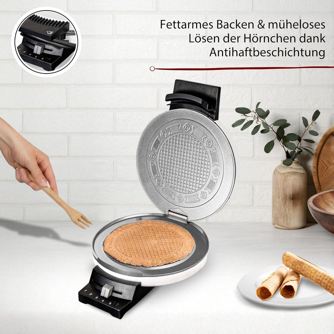 Cloer 281 Hörncheneisen für hauchdünne, knusprige Hörnchen, 800 W, Backfläche 15 cm Durchmesser, sch