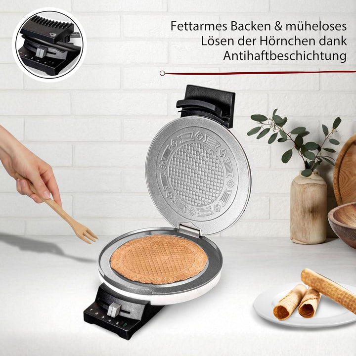 Cloer 281 Hörncheneisen für hauchdünne, knusprige Hörnchen, 800 W, Backfläche 15 cm Durchmesser, sch
