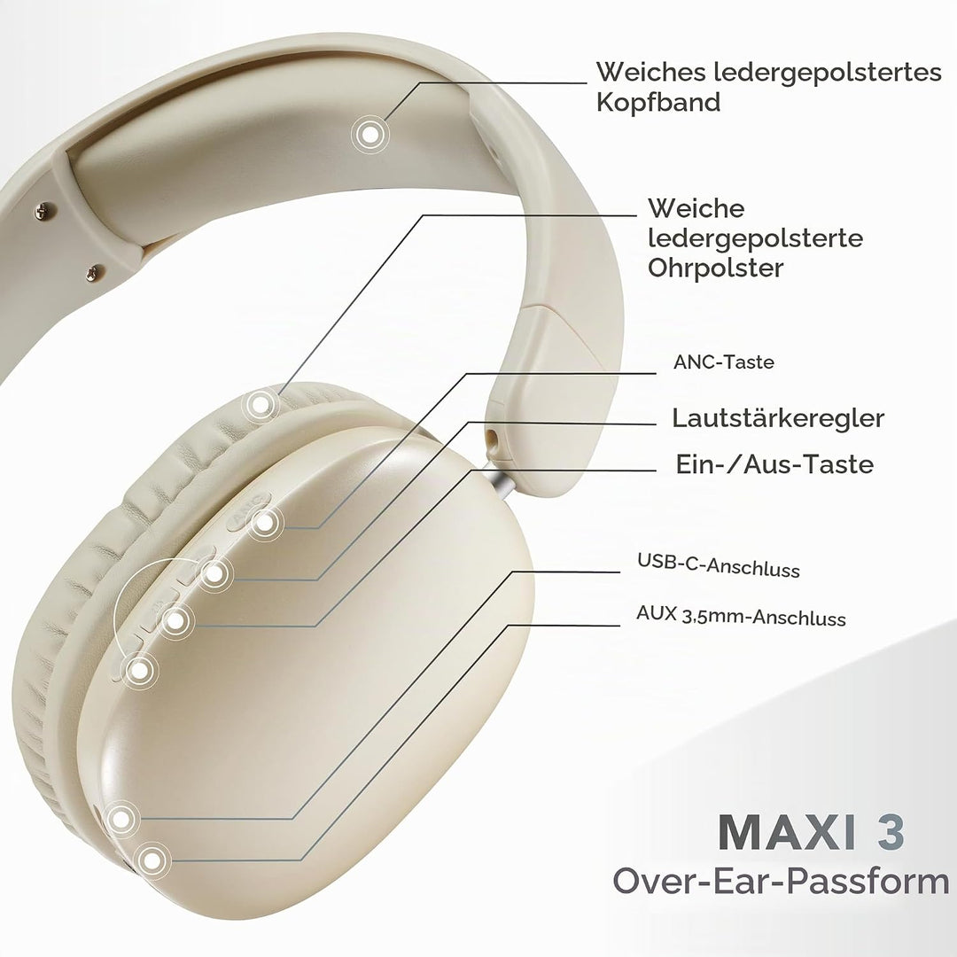 Music Sound MAXI3 Kabellose Over-Ear-Kopfhörer, Aktive Geräuschunterdrückung, Immersiver und Kristal