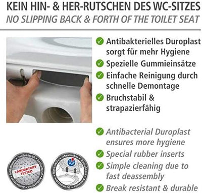 WENKO WC-Sitz Muschel, hygienischer Toilettensitz mit Absenkautomatik, WC-Deckel mit Fix-Clip Hygien
