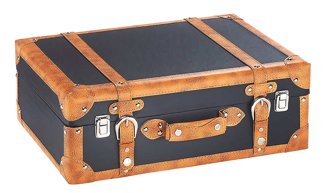 Kobolo Dekokoffer Koffer Vintage Retro - MDF mit Kunstlederüberzug - braun - Metallschliessen