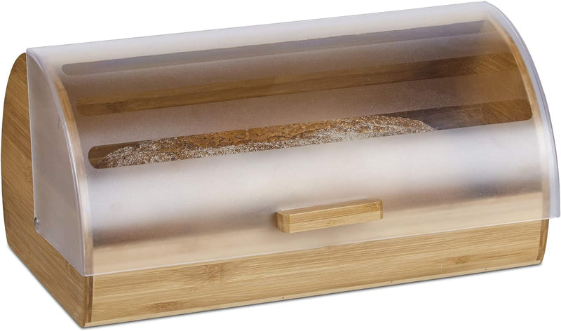 Relaxdays Rollbrotkasten Bambus, gross, aromadicht, Brotkasten klappbar mit Rolldeckel, HBT: 19 x 38