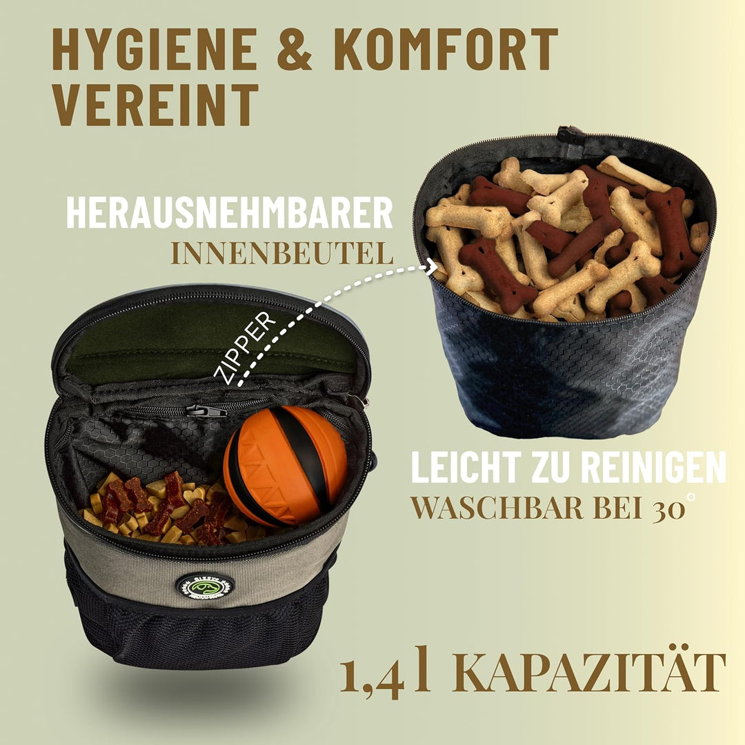 GIZZY® DAS ORIGINAL | Leckerlitasche für Hunde + REGENHAUBE | Leckerlibeutel für Hunde mit praktisch