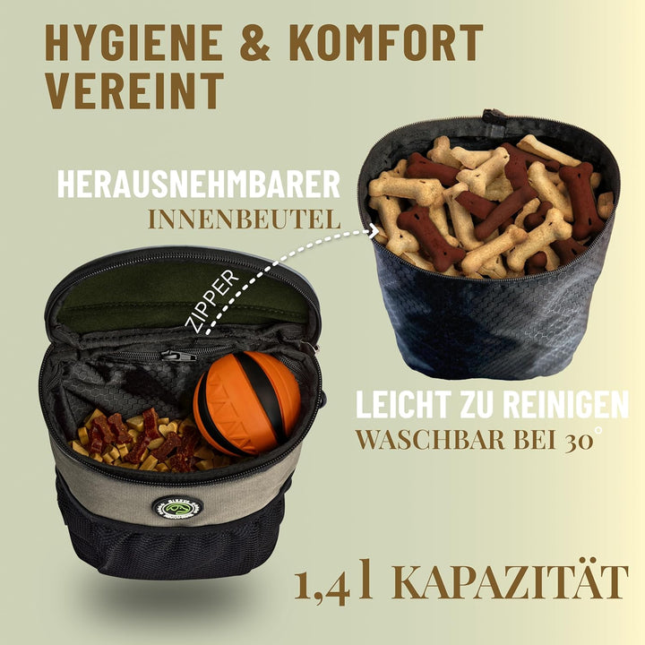 GIZZY® DAS ORIGINAL | Leckerlitasche für Hunde + REGENHAUBE | Leckerlibeutel für Hunde mit praktisch