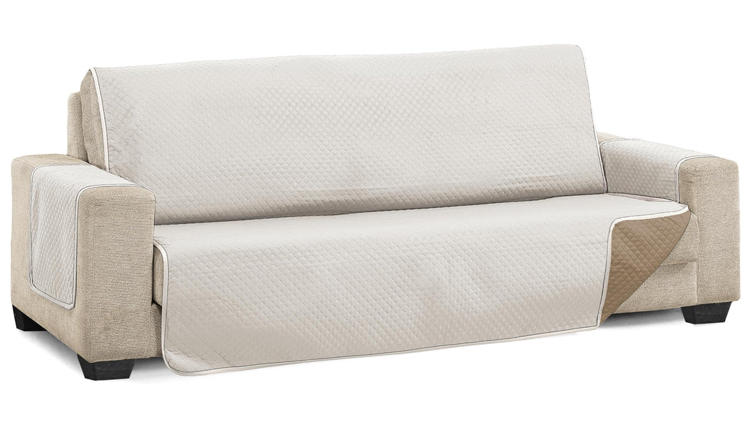 Martina Home Diamond Sofabezug, gesteppt, wendbar, Leinen/Leder, 3-Sitzer Leinen / Leder 3 Sitzer, L