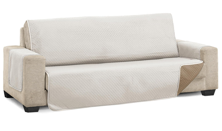 Martina Home Diamond Sofabezug, gesteppt, wendbar, Leinen/Leder, 3-Sitzer Leinen / Leder 3 Sitzer, L