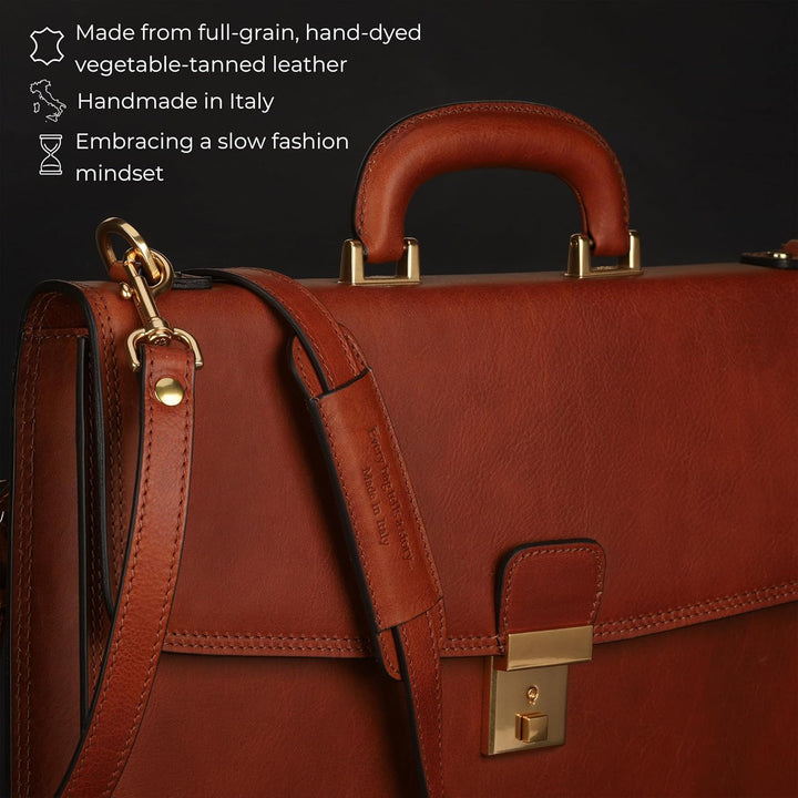 Time Resistance Leder Aktentasche - Leder Tasche Handgefertigt in Italien - Arbeitstasche mit Schult