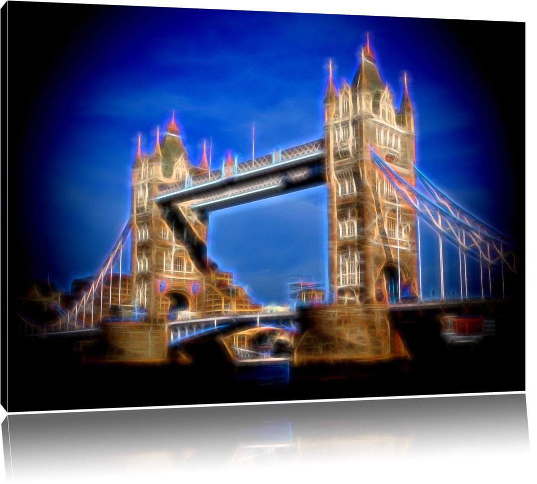 Dark berühmte Tower Bridge abstrakt auf Leinwand, XXL riesige Bilder fertig gerahmt mit Keilrahmen,