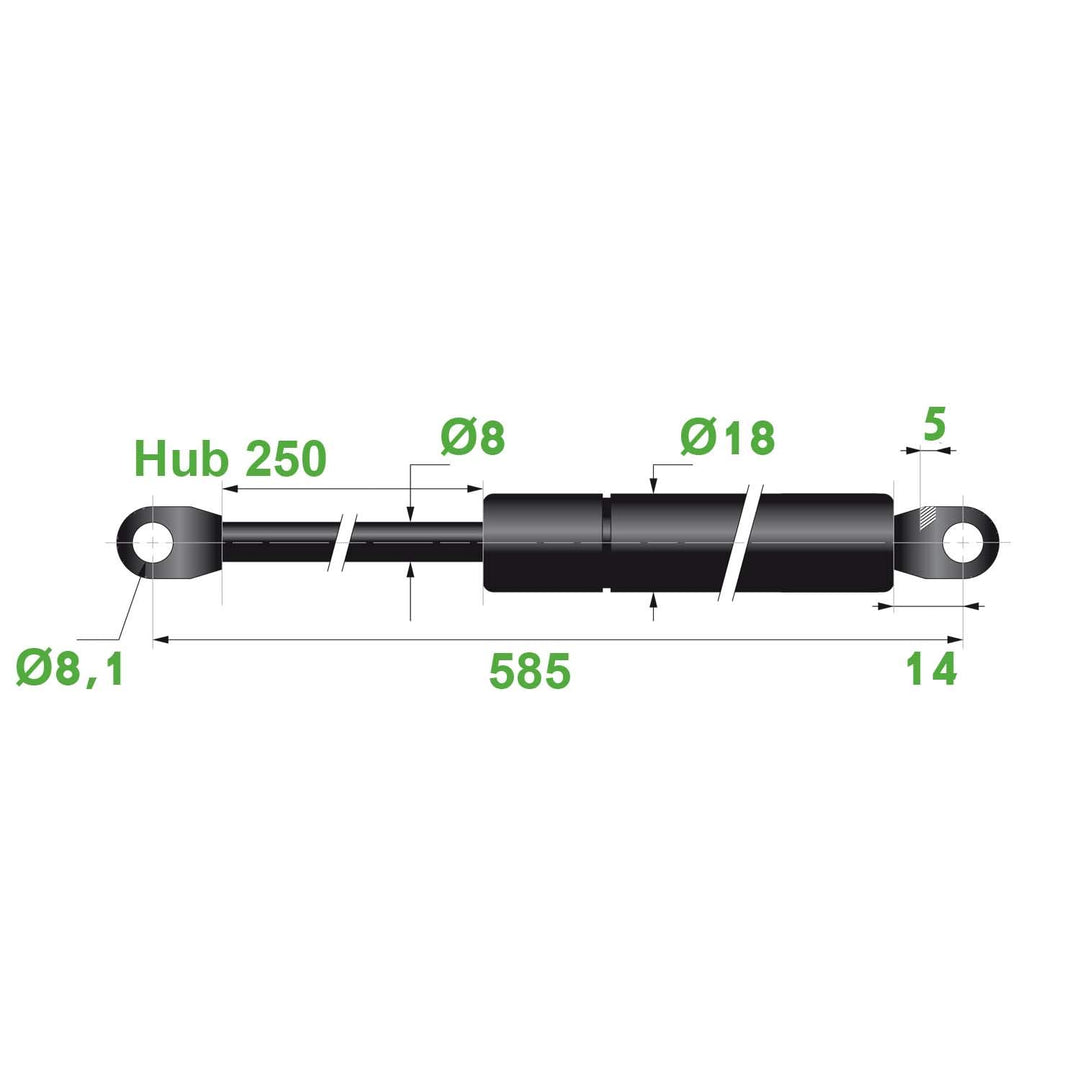 Gasdruckfeder 8/18 8,1 Hub=250 L=585 mm 150N(0011)