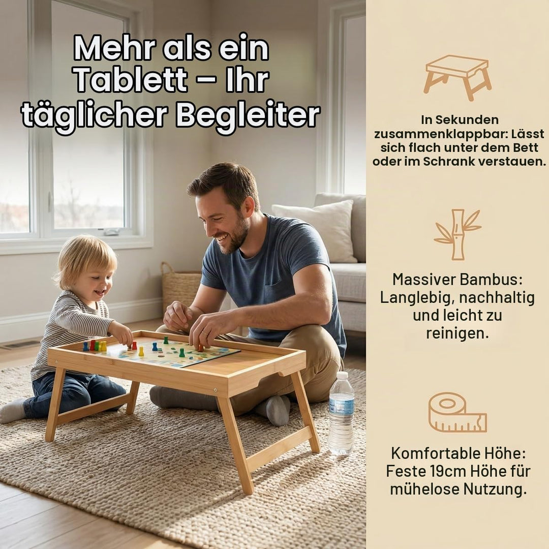 Betttablett Klappbar Frühstückstablett Bambus Serviertablett erhöhter Rand Klapptisch 40x30x19cm Bet