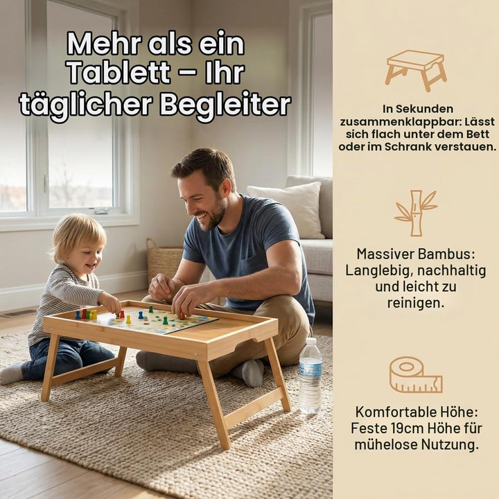 Betttablett Klappbar Frühstückstablett Bambus Serviertablett erhöhter Rand Klapptisch 40x30x19cm Bet