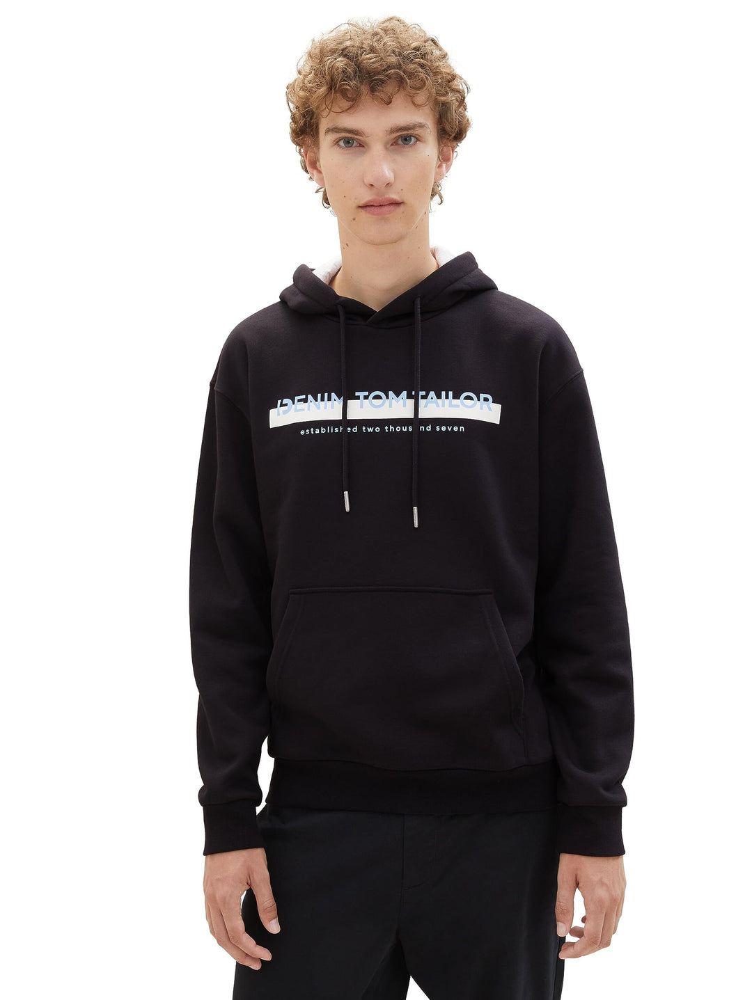 Tom Tailor Denim Herren 1043298 Hoodie Sweatshirt mit Logo-Print (1er Pack) S 29999-black, S 29999-b