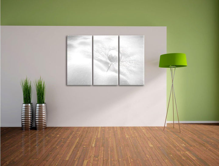 Pixxprint Tautropfen Pusteblume / 3-Teilig/Gesamtmass 120cm Leinwandbild bespannt auf Holzrahmen/Wan