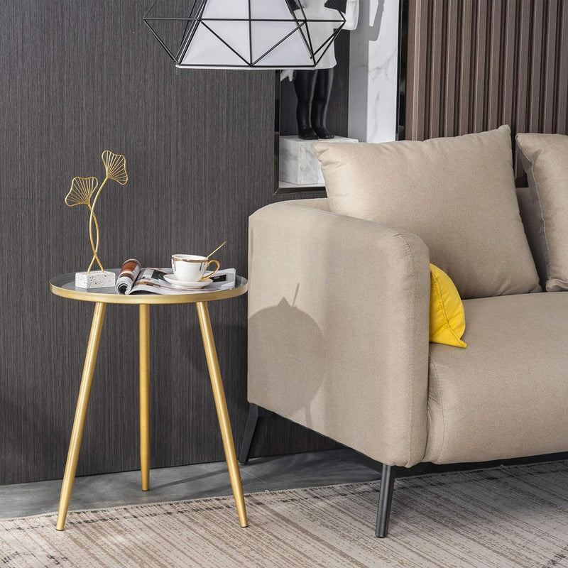 YOUDENOVA Beistelltisch Metall Wohnzimmertisch Gold Rund Couchtisch Kleiner Sofatisch Modern Deko Ti