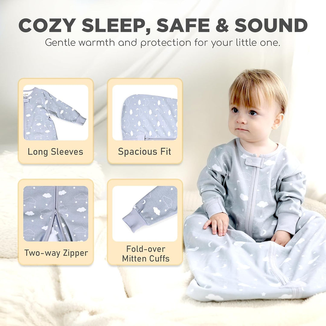 Mama Cheetah Baby Schlafsack mit Ärmeln, 0.5 TOG Bio-Baumwolle Wearable Blanket und Zwei-Wege-Reissv