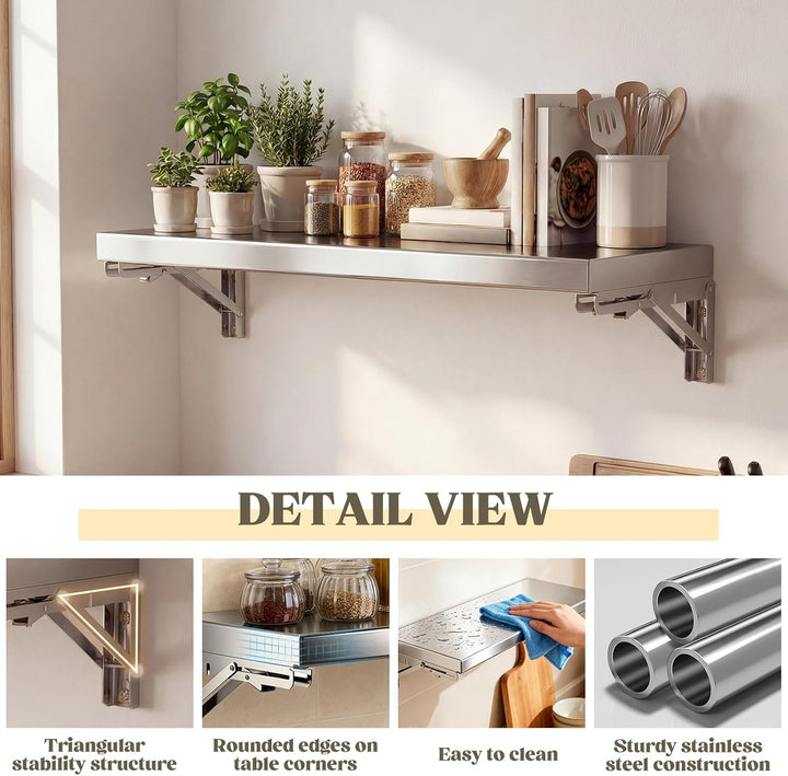 Huracan 2er Set Wandklappkonsole 70×25 cm aus 304 Edelstahl, Klapptisch Wand zum Anschrauben, Platzs
