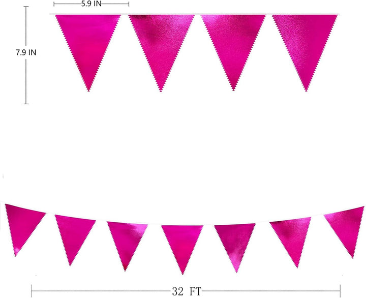 32Fuss Pinkfarbene Partydekorationen Dreieckiges Wimpelbanner Flagge Rosafarbener Metallischer Stoff
