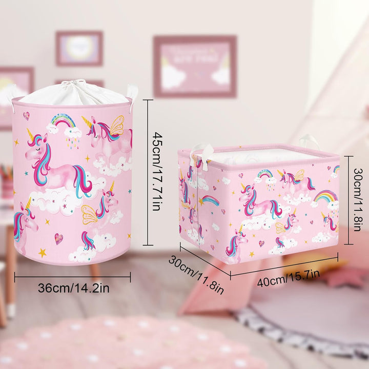 Clastyle Süsser Rosa Einhorn Mädchen Würfel Aufbewahrungskorb für Babyzimmer Wolke Herz Wasserdicht