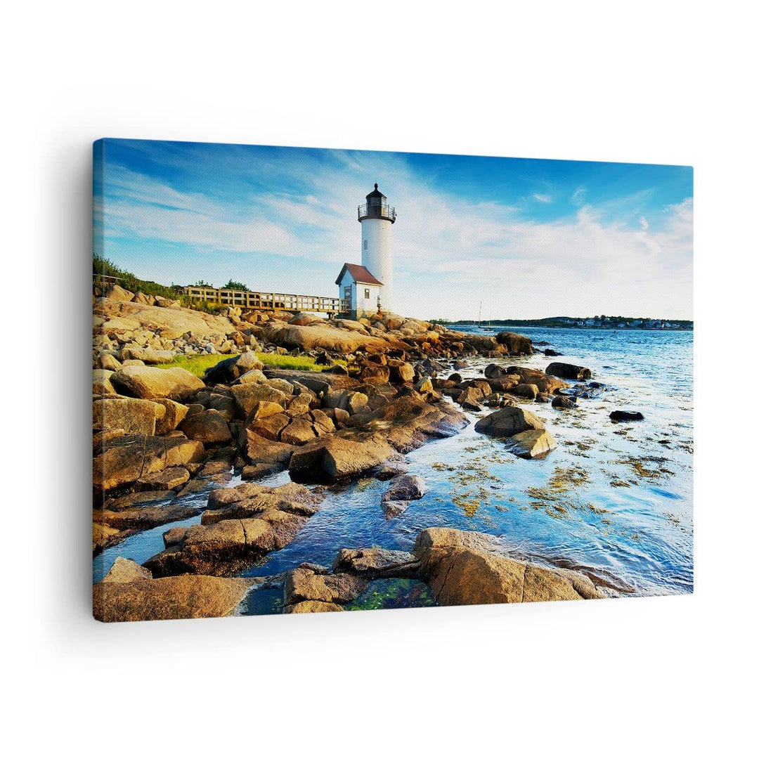 Bilder auf Leinwand Leuchtturm Ufer Wolke Landschaft Leinwandbild 70x50cm Wandbilder Dekoration Wohn
