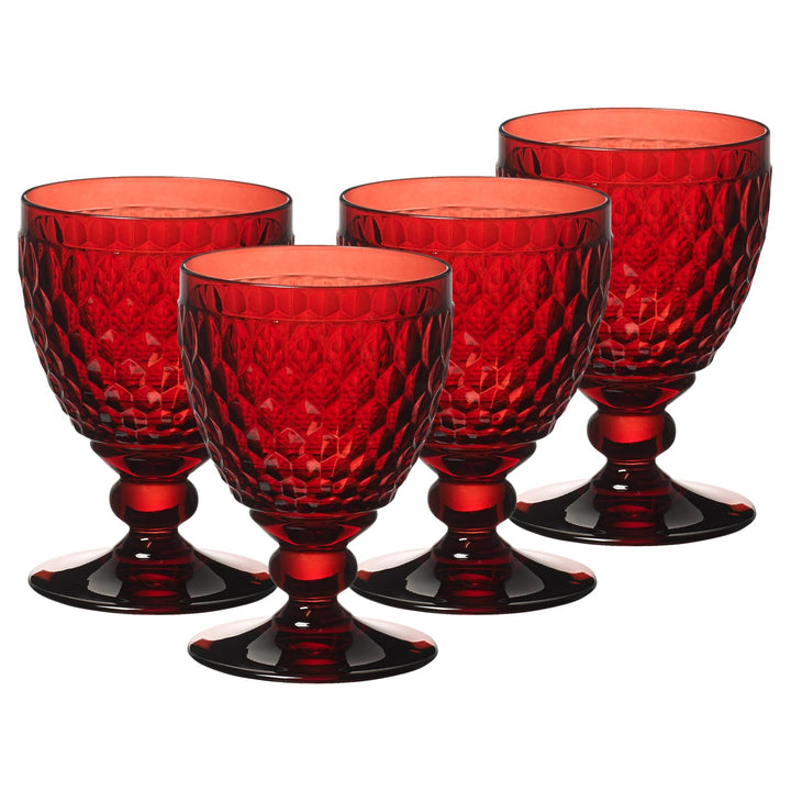 Villeroy & Boch Rotweingläser Boston Coloured, Red, 4er Set, 310 ml, Farbige Weingläser mit Facetten