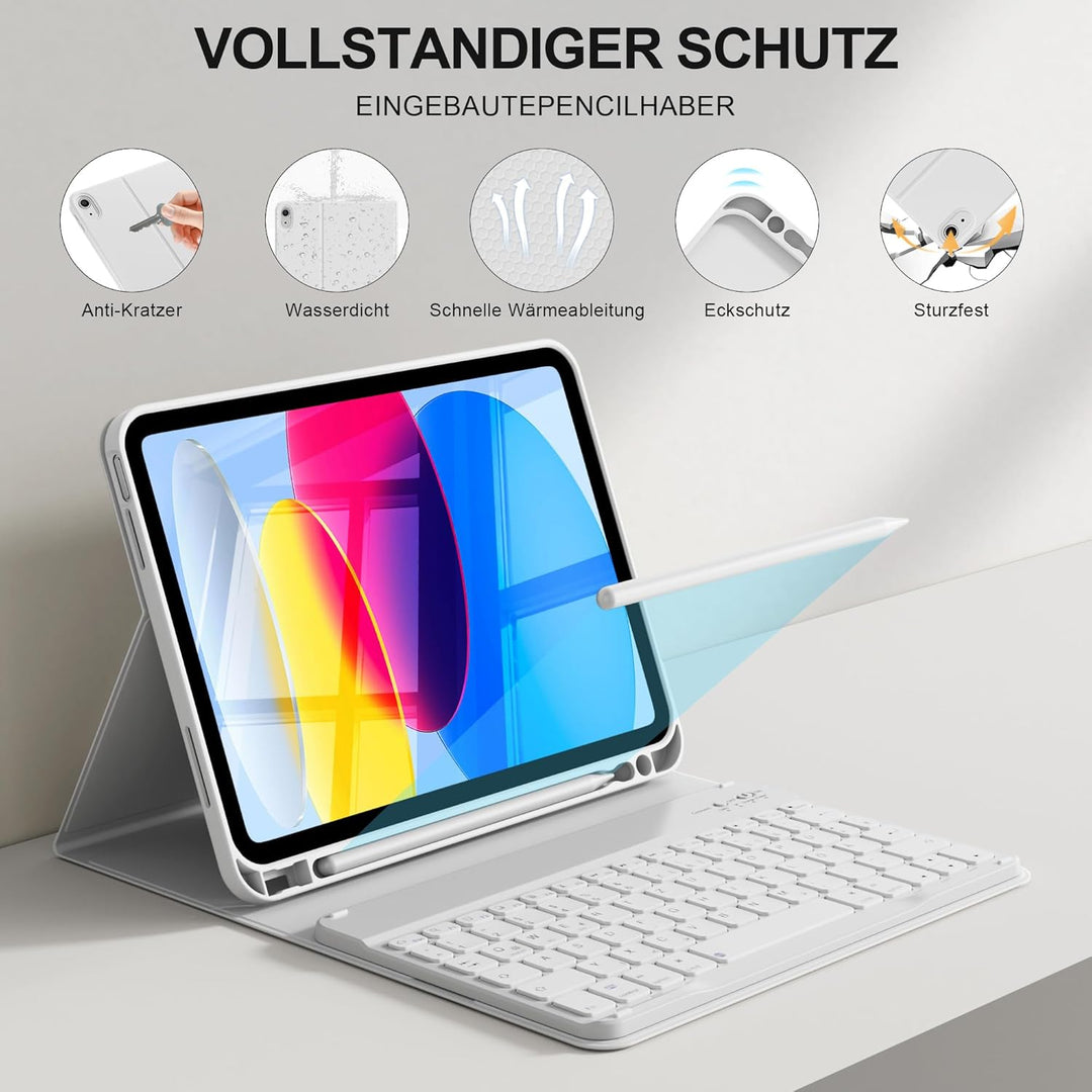 Hülle mit Tastatur für iPad A16 11. Generation 2025, für iPad 10. Generation 2022 10,9 Zoll, Bluetoo