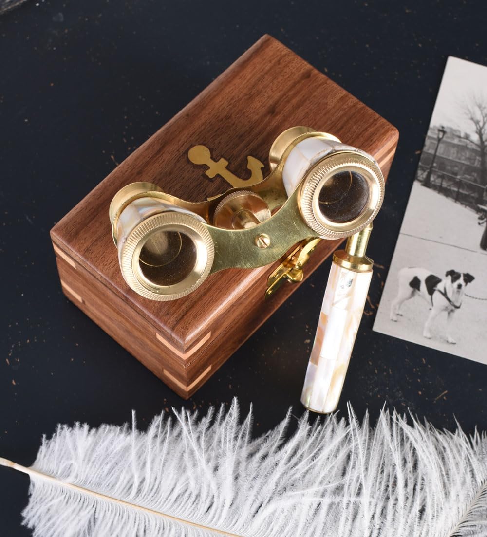 Opernglas mit Holzbox Fernglas Theaterglas Messing Perlmutt Antik lup147 Palazzo Exklusiv