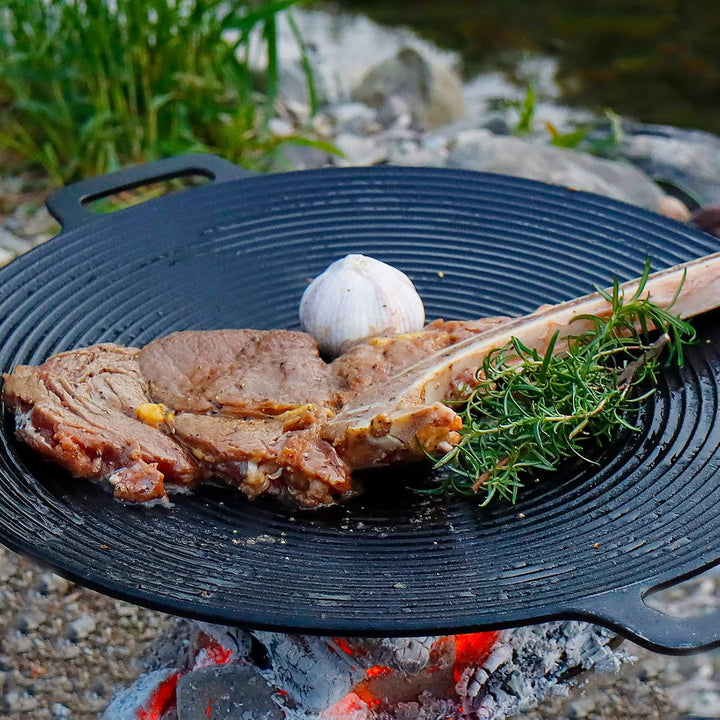 CCLIFE BBQ Grillpfanne Koreanische Grillpfanne aus Gusseisen Runde Grillplatte Antihaftbeschichtung,