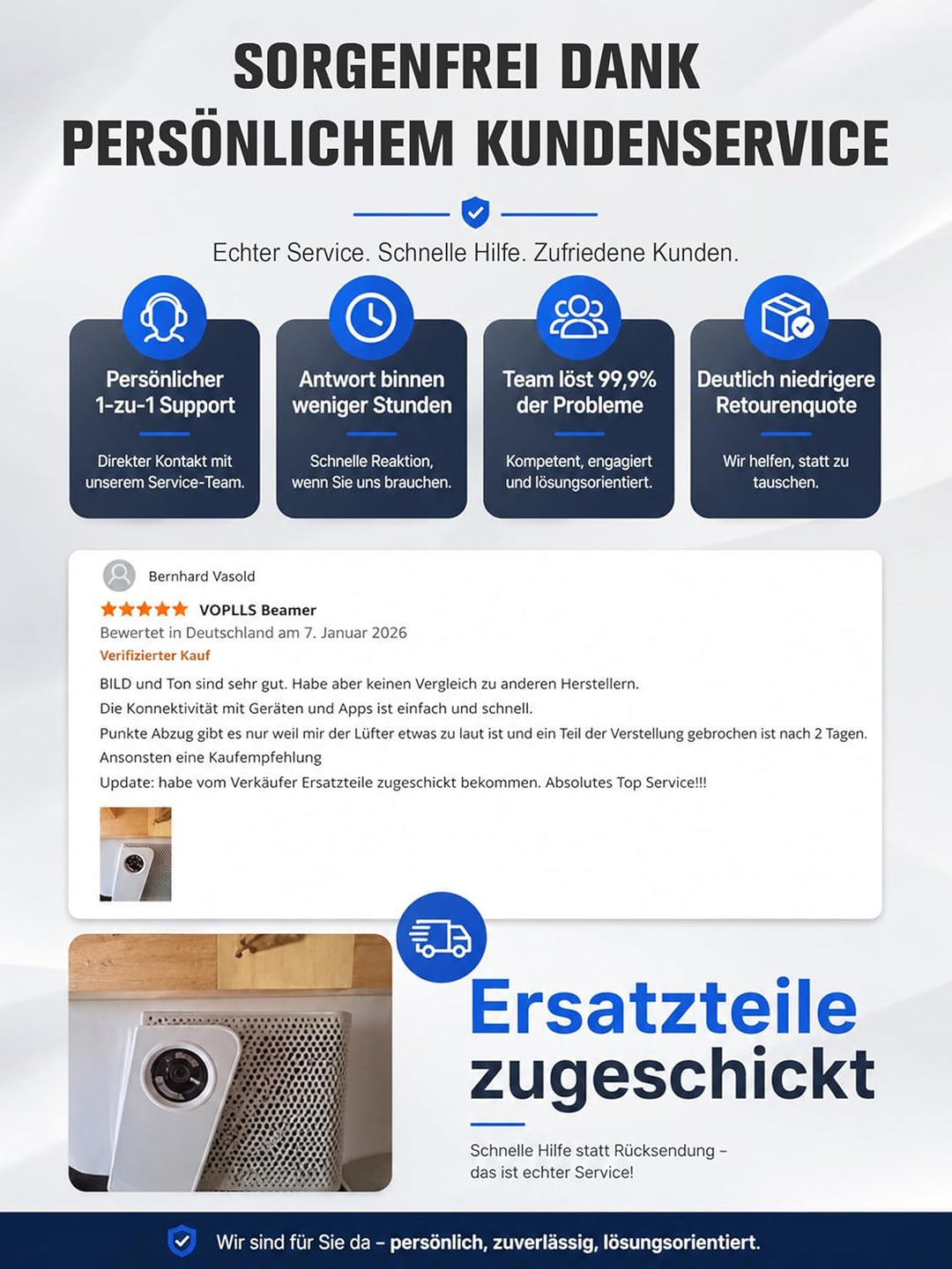 Smart Beamer【Google TV/Offizielle App】 VOPLLS Beamer 4K Heimkino 1200ANSI mit Autofokus ＆ Trapezkorr