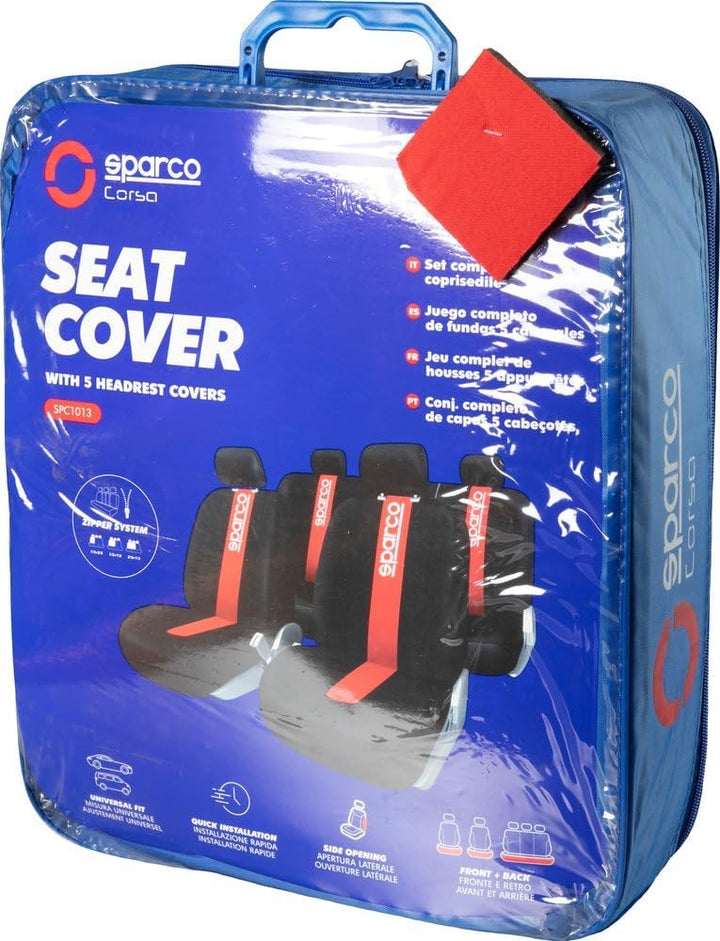 Sparco SPC1013 Set von Abdeckungen für Autositze, schwarz und rot, Modell CLASSIC, 9 Stück, Red