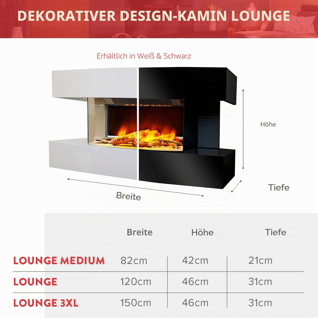 Chemin'Arte 185 Lounge Wandkamin, mittelgross, weisses Design, 82 x 21 x 42