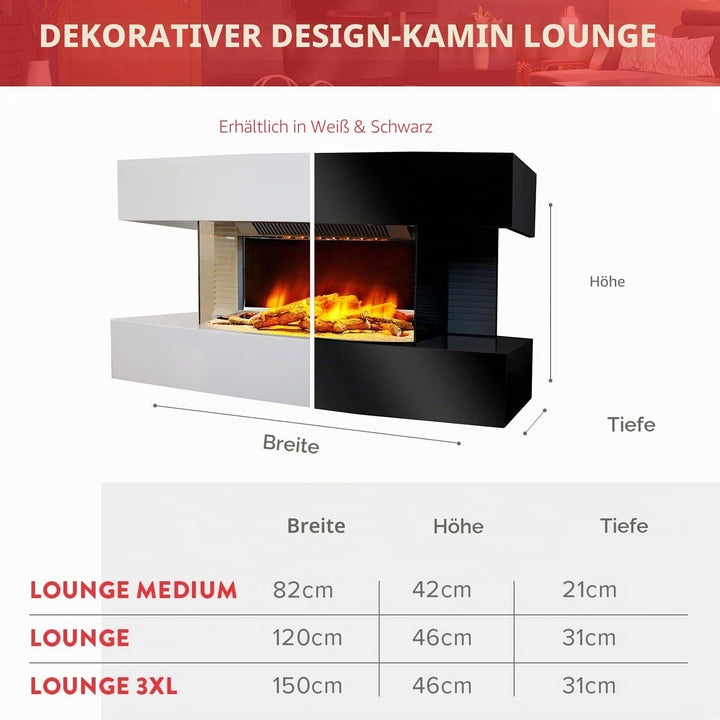 Chemin'Arte 185 Lounge Wandkamin, mittelgross, weisses Design, 82 x 21 x 42