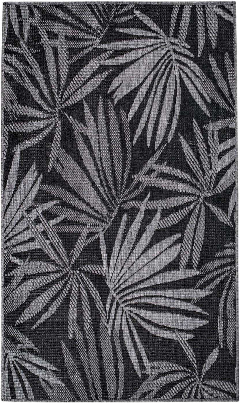 carpet city In- & Outdoor-Teppich Anthrazit, Grau - Wendeteppich - 80x150 cm - Florales Muster - Wet