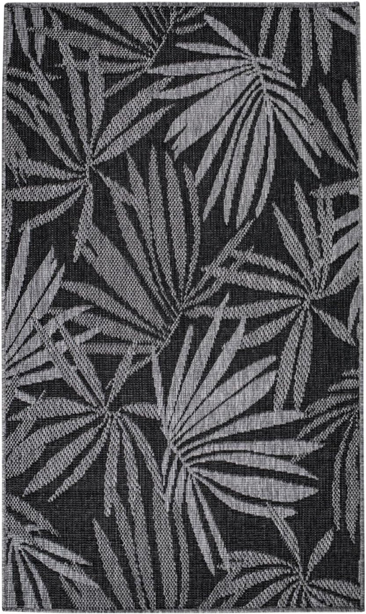 carpet city In- & Outdoor-Teppich Anthrazit, Grau - Wendeteppich - 80x150 cm - Florales Muster - Wet