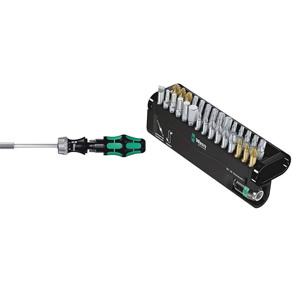 Wera Kraftform Kompakt 27 RA 1 SB, 7-teilig, 05073660001 & Bit-Sortiment, Bit-Check 30 Universal 1,