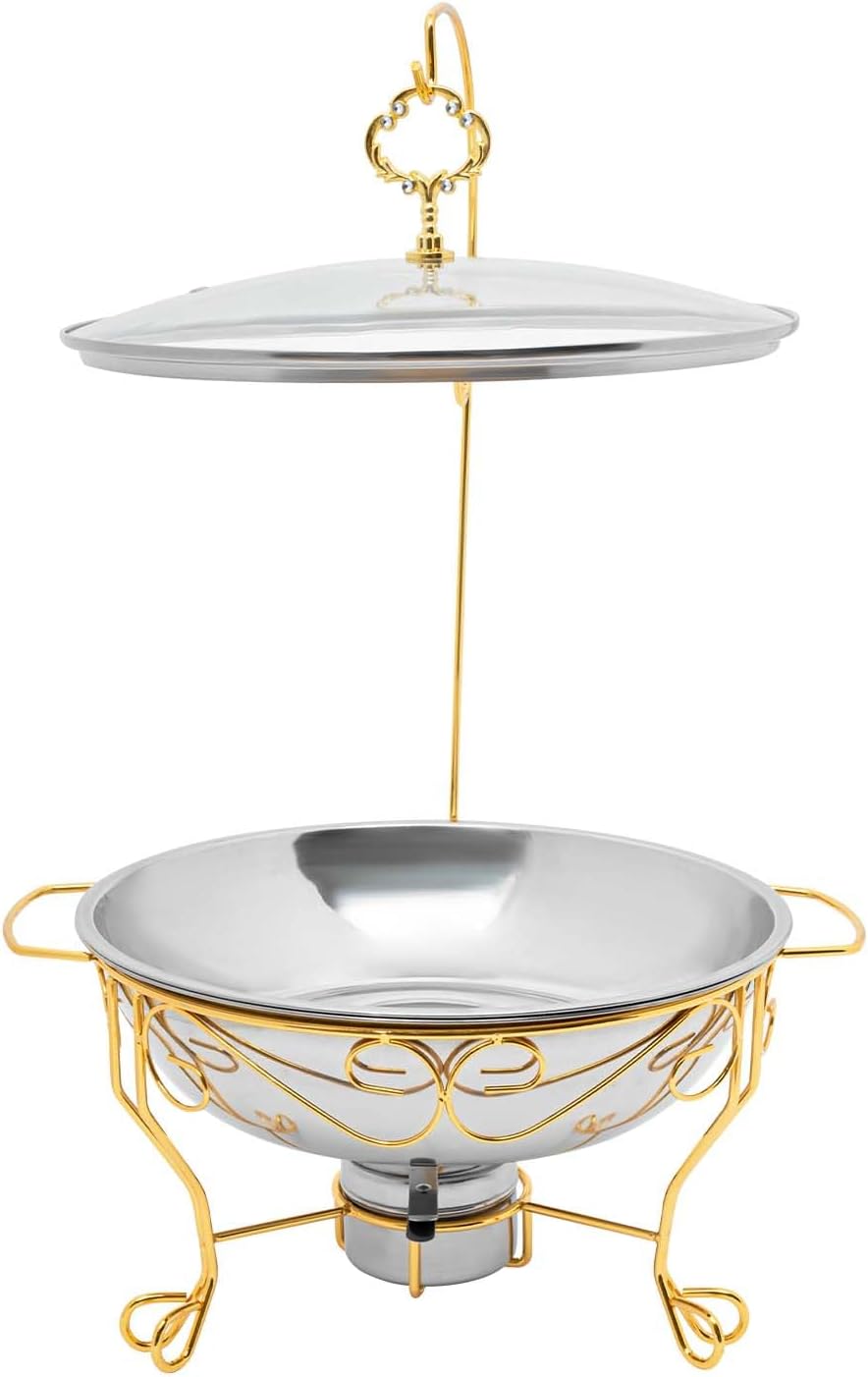 Runder Chafing Dish 6 Liter, Edelstahl Speisenwärmer mit Glasdeckel Wärmebehälter Lebensmittel Warme