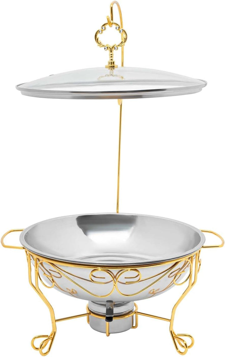 Runder Chafing Dish 6 Liter, Edelstahl Speisenwärmer mit Glasdeckel Wärmebehälter Lebensmittel Warme