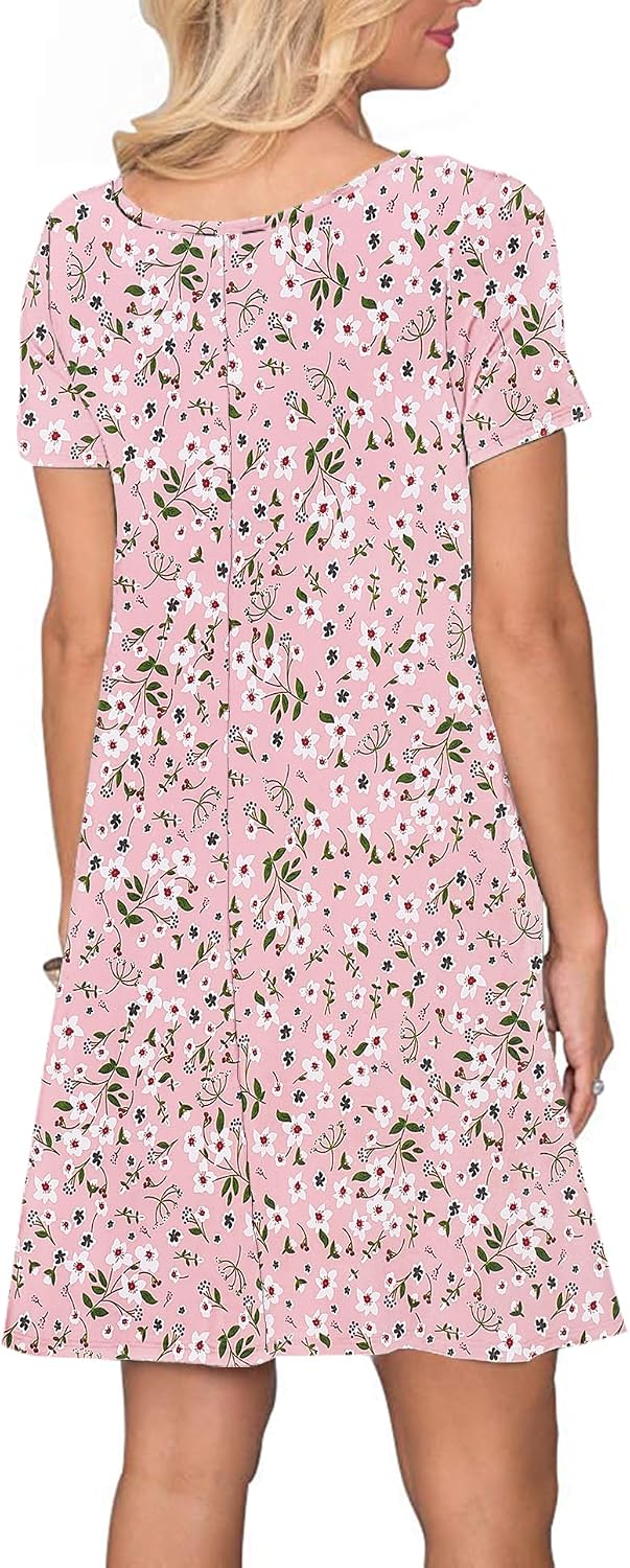 AUSELILY Damen Kleider Sommer Kurzarm Shirtkleider Kurz Sommerkleider Leicht Freizeitkleid mit Tasch