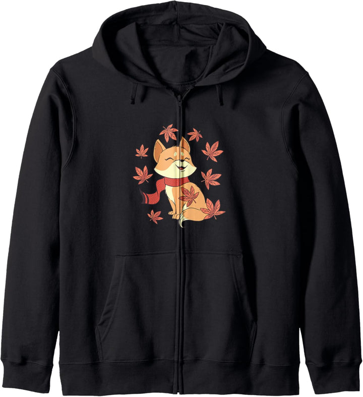 Tier Design mit Katze mit Schal und Herbst Laub Kapuzenjacke