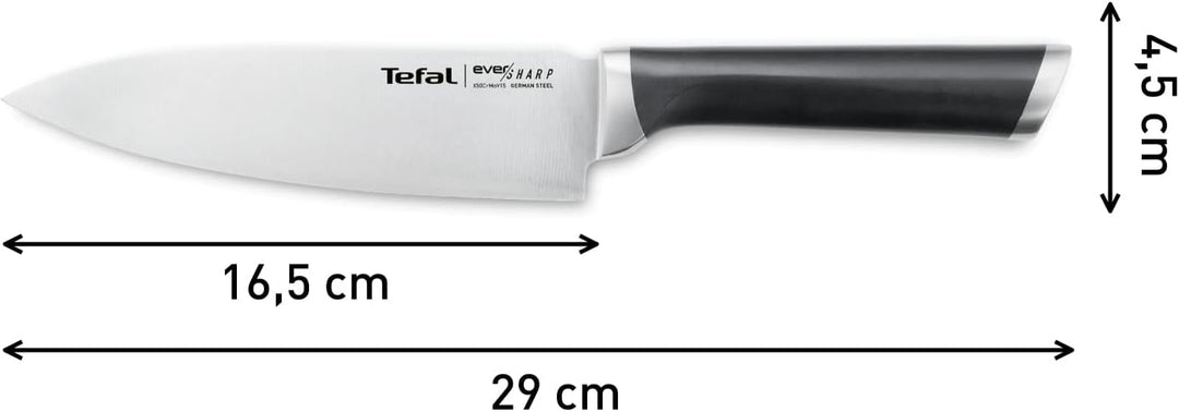 Tefal K25690 Ever Sharp Chef-Messer + Messerschärfer, 16,5 cm Kochmesser, exklusive Schleiftechnolog