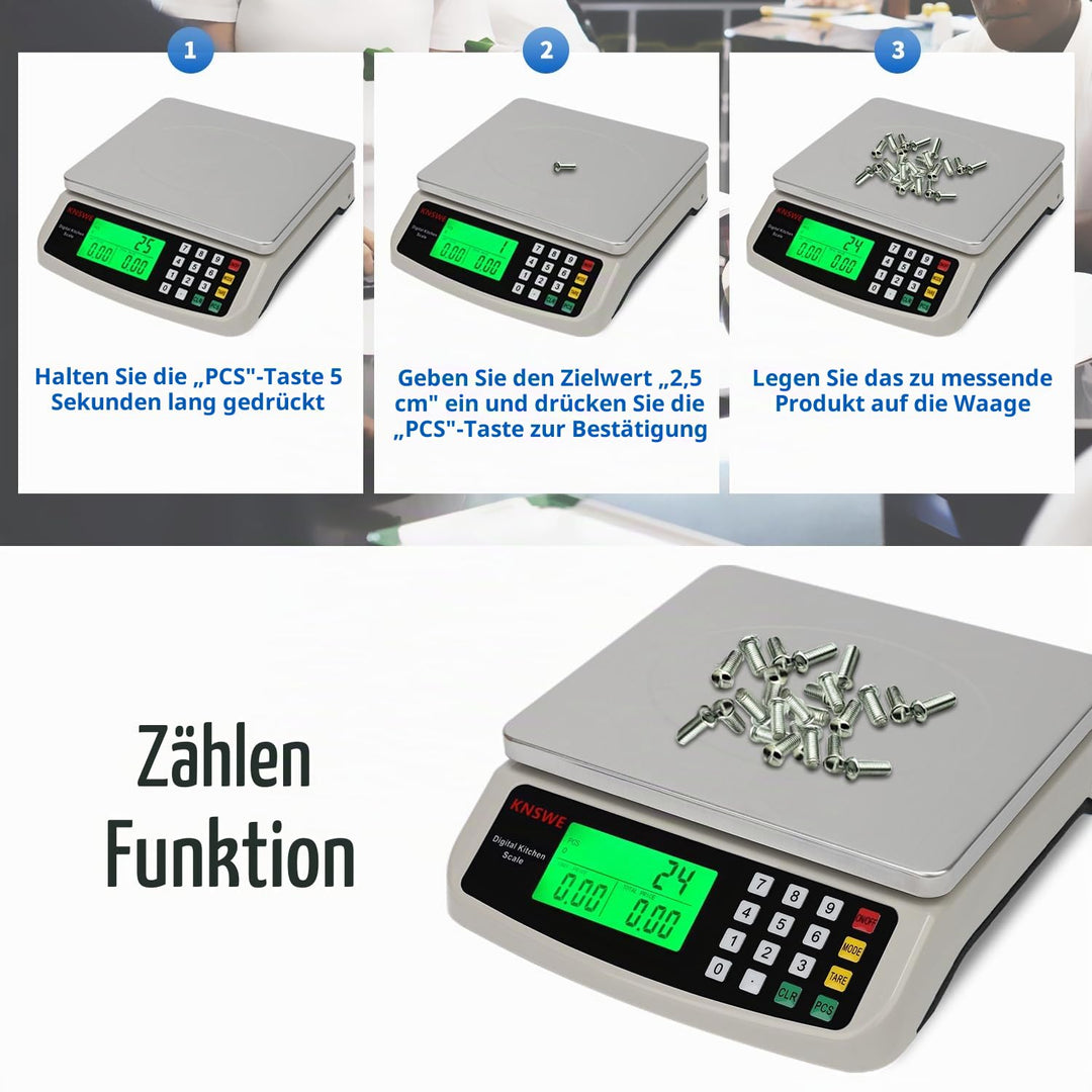 Waage Küchenwaage Gross Edelstahl Digitalwaage 10kg zum Gastronomie Messen von Fleisch Wurst so Weit