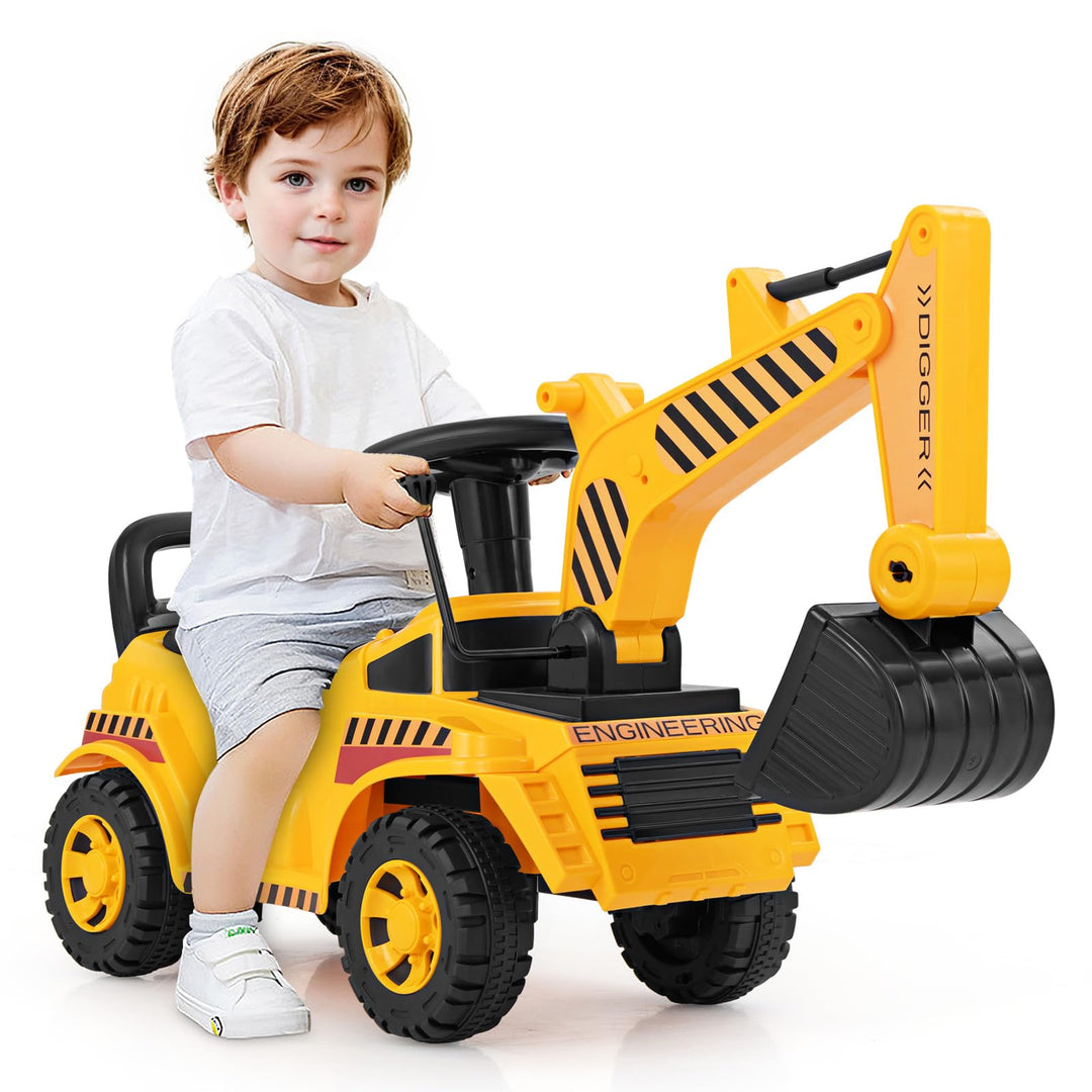 DREAMADE Kinder Sitzbagger, Bagger zum draufsitzenmit Verstellbarer Schaufel &amp; Hupe &amp; Kippschutz, Au