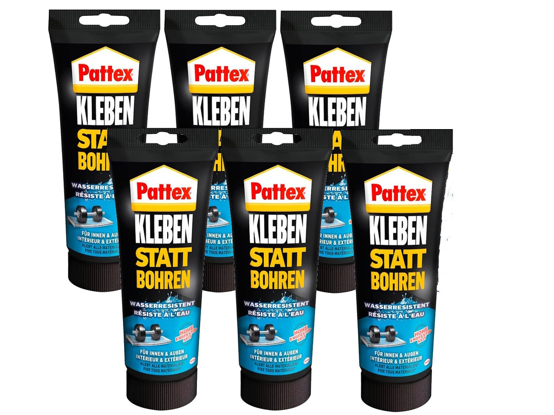 Pattex Kleben statt Bohren wasserresistent, Tube, weiss, 6x 340g | Starker Montagekleber für feuchte